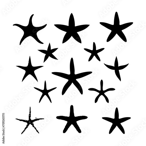 Starfish vector silhouette. Atlantic star animal icon set and marine Vector illustration 