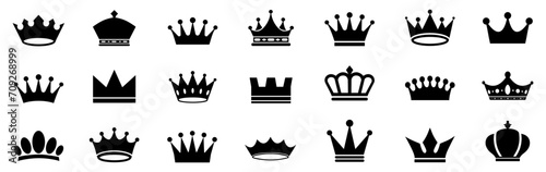 Crown set icons, collection different crown sign, silhouette crown symbol