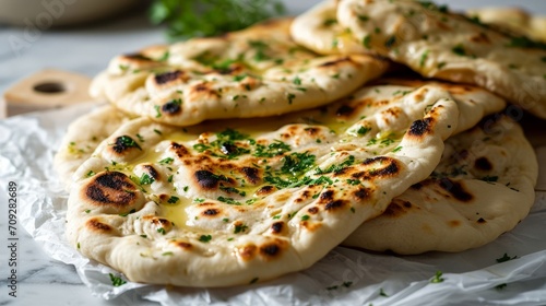Butter garlic naan, traditional Indian food.
