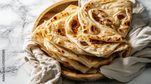 Roti canai. traditional pan fried flat bread, Freshly baked indian flatbread