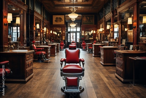Modern and stylish barber shop interior with professional workspace in a contemporary hair salon