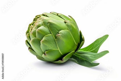 one artichoke isolated on a white background. an edible plant. fleshy flower head.