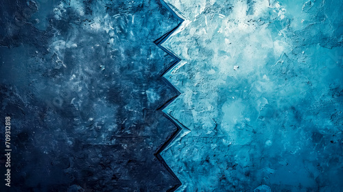 textured abstract of a crack in a blue ice surface, suggesting concepts of fragility, division, or a natural phenomenon, suitable for backgrounds or environmental themes