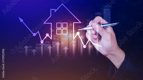 Real estate investment concept energy efficiency rating and property value, Growth of real estate business, real estate business, home search, land sales, price increase, taxes.