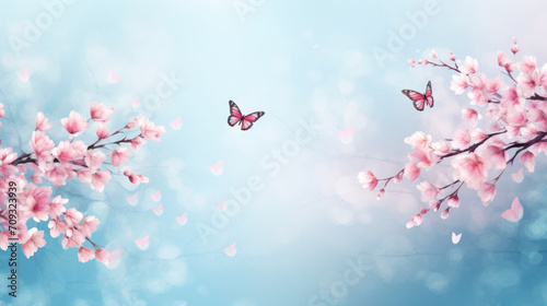 Serenity blooms with cherry blossoms and butterflies, a scene that captures the delicate beauty of Hanami, the Japanese flower viewing