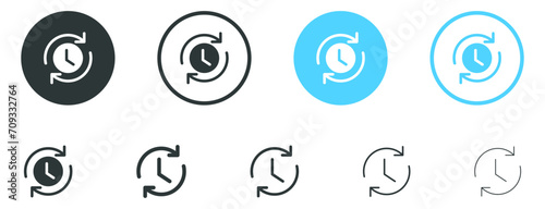 time and clock with arrow circle icons set in flat style, clockwise rotation icon. time passing icon. timer symbol history watch later sign