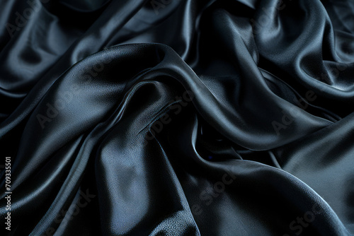 Black silk texture, satin fabric. Background for photo, wallpaper. In the style of hasselblad 1600f, high resolution, arabesque, poured, flowing fabrics, 1900–1917, feminine curves
