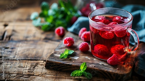 Generative AI : Red fruit tea with raspberry and mint.