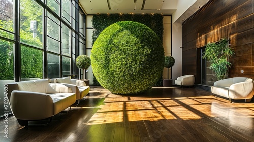 Generative AI image of an artificial topiary ball as a interior design