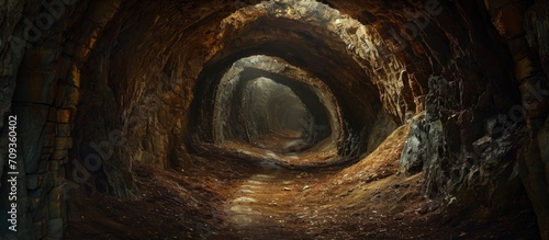 Bifurcated subterranean passage in ancient mine.