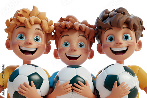 サッカーボールと3人の少年たち 