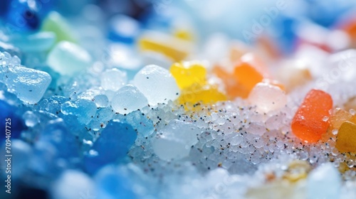 Closeup of microplastics found in a sample of sea salt, highlighting the widespread contamination of plastic in our food chain.