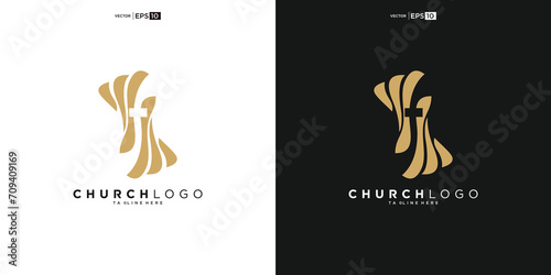 Church logo. Bible, Jesus' cross and angel wings. Wings church logo design icon.