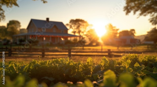 The sun setting over a quaint farmhouse surrounded by acres of land, where visitors can escape the hustle and bustle of city life and immerse themselves in the peaceful, educational offerings