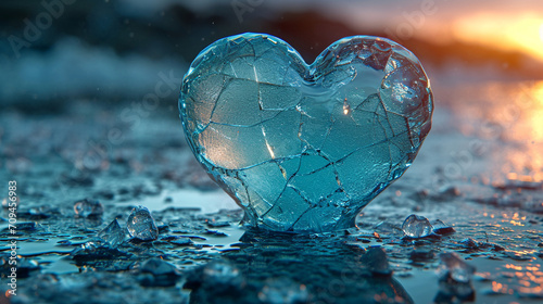 blue heart shaped broken glass 3d illustration