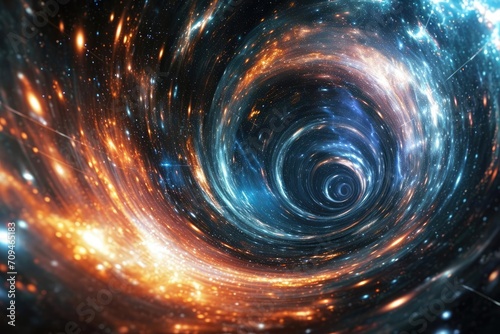 A time-travel portal in space with swirling galaxies around