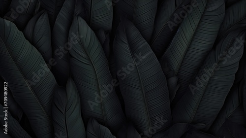 black banana leaves black background.