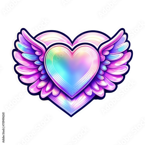 Colorful heart with wings. Romantic love lovesickness symbol. transparent png background