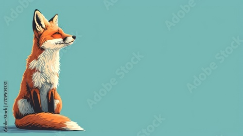  a painting of a red fox sitting on the ground with its head turned to the side and its eyes closed.