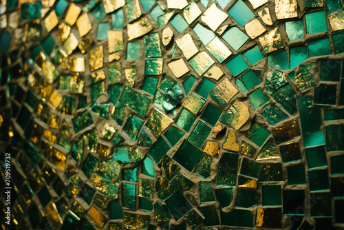 An abstract green and gold mosaic pattern symbolizing luck and prosperity.
