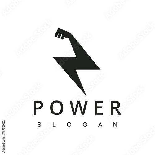 fitness vector logo design template, hand with bolt symbol design for gym, fitness and electric vector