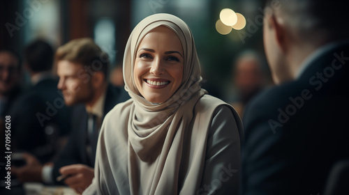 Portrait of muslin woman during business meeting