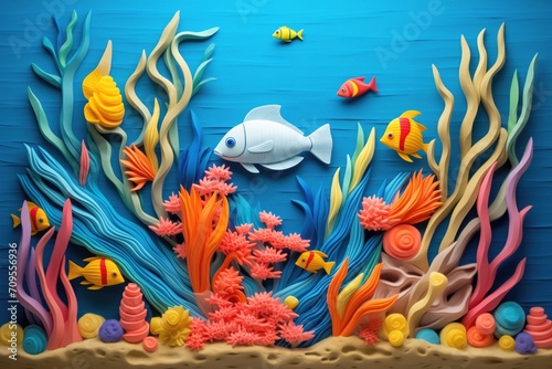 ocean floor with plasticine fish and coral
