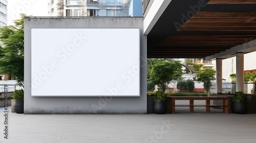 Big blank billboard on street wall, mockup poster frame on living room wall. Background of luxury apartment and concrete wall.banner with space to add your own text.