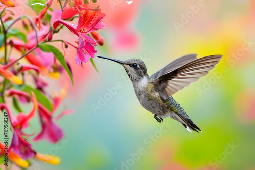 Anmut in der Luft: Ein majestätischer Kolibri zeigt seine lebendige Schönheit im fließenden Flug, ein farbenprächtiges Naturspektakel der leichten Eleganz