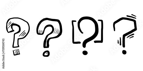 Set of hand drawn question marks. doodle questions marks. isolated on black and white. vector illustration