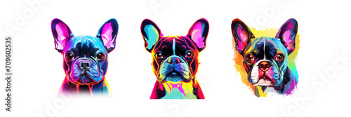 Bulldog neon set. Vector illustration design.