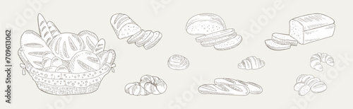 Hand Drawn Bread and Baked Goods and Pastry Vector Set