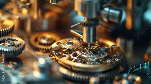 A close-up of a watchmakers machinery delicately assembling and repairing timepieces showcasing fine craftsmanship.