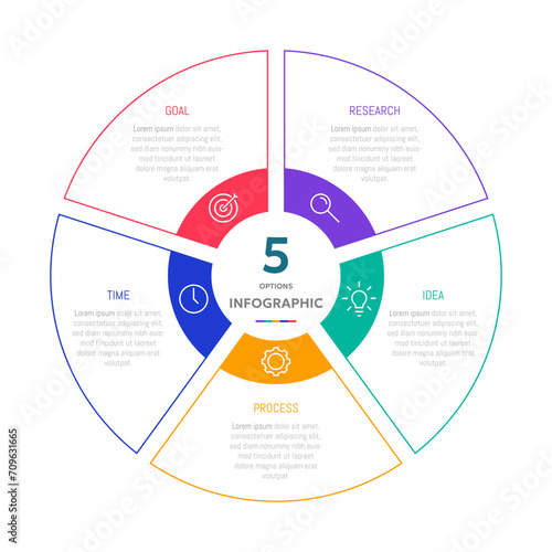 Circle shape infographic chart template with 5 options.