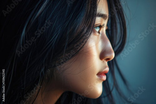Elegant And Striking Closeup Of A Beautiful Asian Woman With Perfect Hair And Features