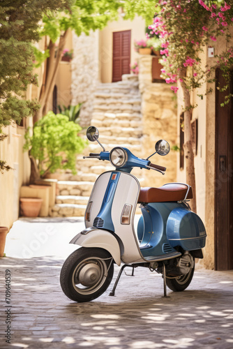 Porto Cervo, Italy - august 18, 2017: Piaggio Vespa vintage sprint motor