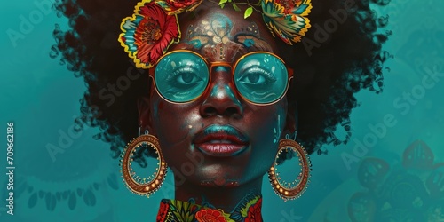 Woman with Face Tattoos and Sunglasses