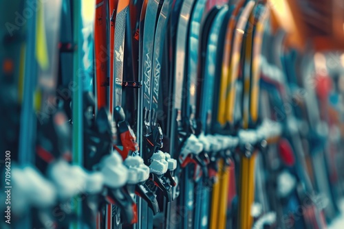Row of Skis Against Wall