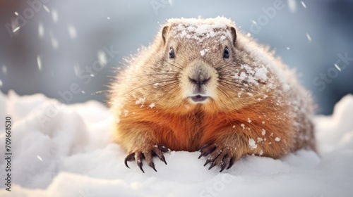 marmot in the snow in winter,Groundhog Day