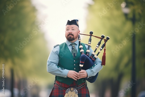bagpiper in kilt performing outdoors