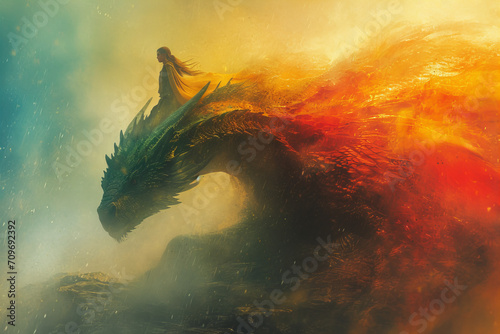 Femme chevauchant un dragon