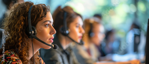 A Group Of Employees In A Call Center Busy Assisting Customers. Сoncept Call Center Operations, Customer Service, Employee Assistance, Communication Skills, Problem-Solving