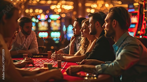 Upper class friends gambling in a casino, at table
