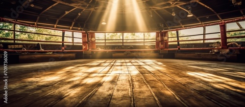 Boxing arena with blurred spectator and stadium light Ring In Arena,