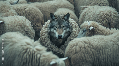 Wolf in sheep's clothing, wolf pretending to be sheep, disguise idea