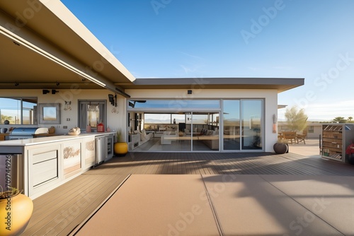 glassfronted studio with flat roof and desert landscape