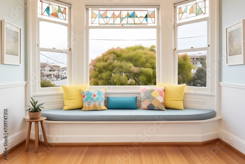 bay window with seat and cushion in victorian interior