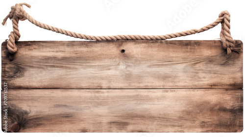Old weathered wood signboard hanging. Isolated on transparent background, PNG