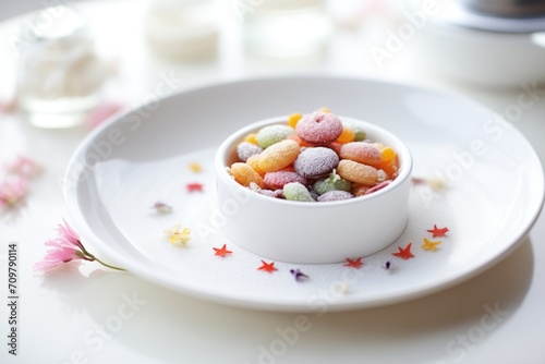 powdered mini donuts in a white dish