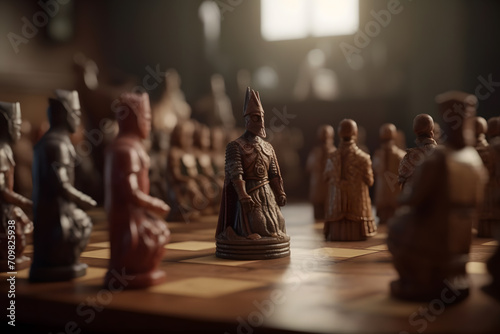 Chess board game to represent the business strategy with competition and challenging concept. Neural network AI generated art